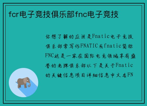 fcr电子竞技俱乐部fnc电子竞技
